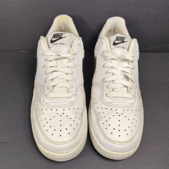 Nike Court Vision White Black Basketball Leather Sneakers Women's Shoes Size 9 - Picture 2 of 9